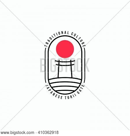 Simply Emblem Torii Gate Line Art Vector Logo, Illustration Design Of Japanese Traditional Temple Cu