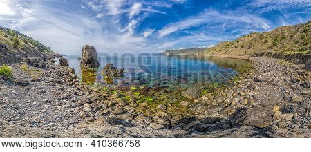 Panoramic View Of Cape Ai-fock, Veselovskaya Bay And The Beach Of The Village Of Vesyoloe In The Cri