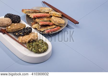 Korean Traditional Sweets And Snacks With Pancake.