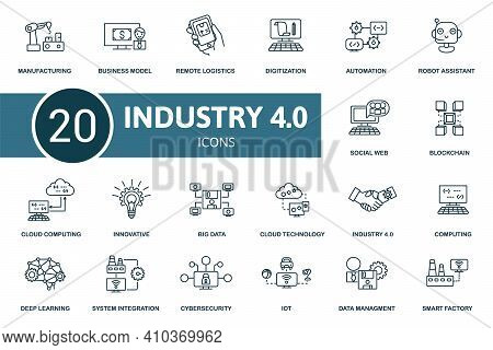 Industry 4.0 Icon Set. Contains Editable Icons Industry 4.0 Theme Such As Automation, Computing, Dig