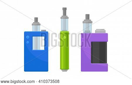 Electronic Cigarette As Electronic Device For Simulating Tobacco Smoking Vector Set