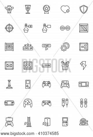 Video Game Line Icons Set. Linear Style Symbols Collection Outline Signs Pack. Vector Graphics. Set 