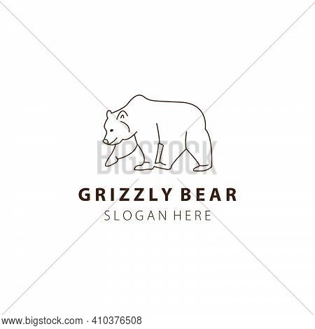 Grizzly Bear Line Art Logo Illustration Vector Template Design