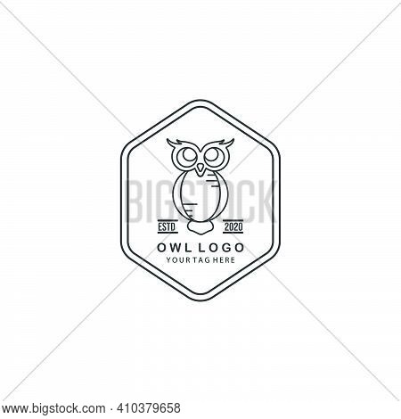 Owl Logo Line Art Emblem Illustration Vector Template Design