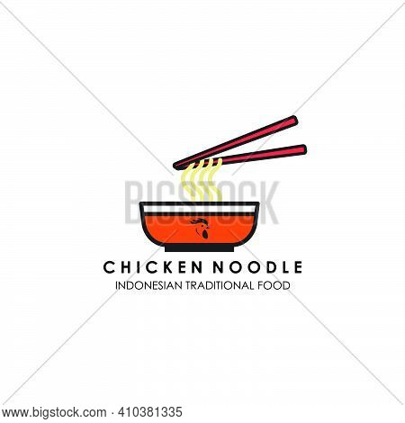 Chicken Noodle Indonesian Food Logo Color Illustration Vector Design