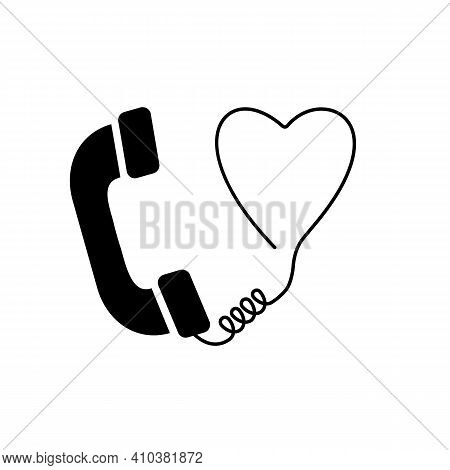 Valentine's Day Theme. Quarantine Love. Old Phone With Heart. Vector Icon