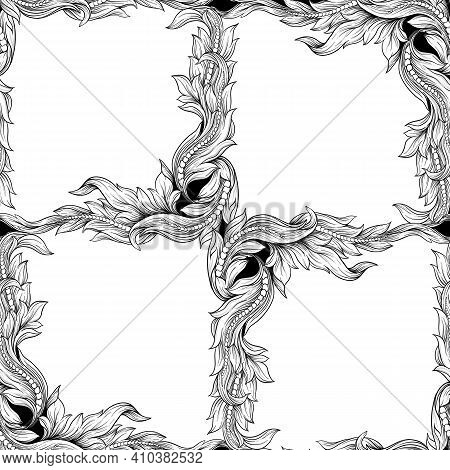 Seamless Pattern, Background In Baroque, Rococo, Victorian, Renaissance Style. Trendy Florar Vintage