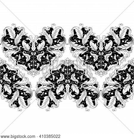 Seamless Pattern, Background In Baroque, Rococo, Victorian, Renaissance Style. Trendy Florar Vintage