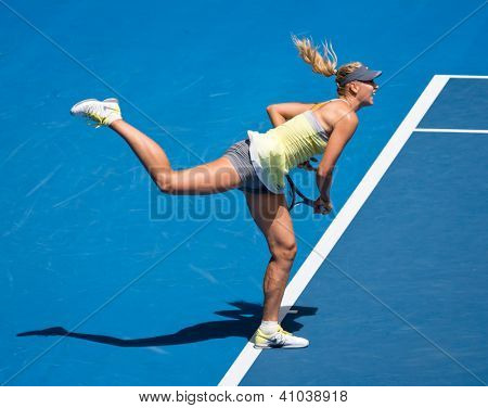 MELBOURNE - 14. ledna: Maria Sharapova Ruska v jejím prvním kole vyhrát nad Olga Puchkova nebo Russi