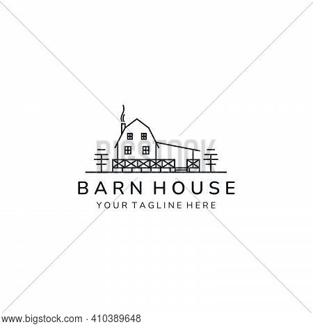 Barn House Minimalist Simple Line Art Icon Logo Template Vector Illustration Design, Farm House Mini
