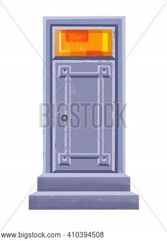 Hardwood Craftman Front Door On An Entryway With Dentil Shelf And Beveled Glass, Thich Stiles And Ra
