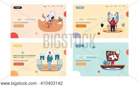 People Successfully Organizing Their Tasks And Appointments Landing Page Template Set, Business Peop
