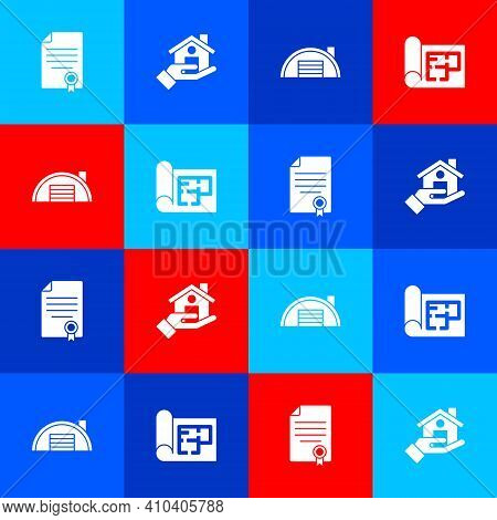 Set House Contract, Realtor, Warehouse And Plan Icon. Vector