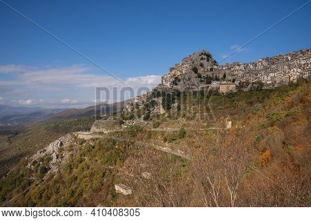 View Of Cervara Di Roma From Mountain Road In Italy
