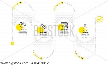Chemistry Pipette, Hold T-shirt And Web Timer Line Icons Set. Timeline Process Infograph. Chemistry 