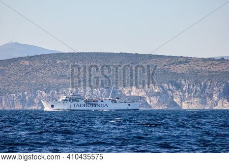 Solta Island, Croatia - October 1, 2011:  View Of A Local Ferry With Solta Island In The Background