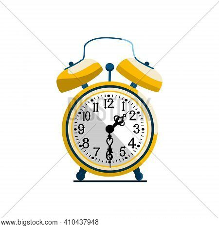 Alarm Clock Isolated On White Background. Flat Cartoon Style Vector Illustration.