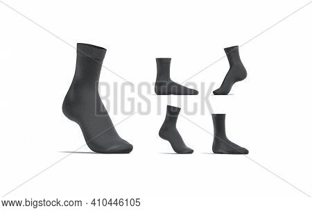 Blank Black Long Socks Mock Up Stand, Different Views, 3d Rendering. Empty Quater Elastic Footwear M