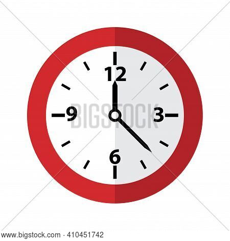 Flat Vector Illustration Of Red Clock. Vector Illustration.