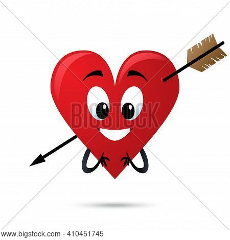 Smiling Heart Pierced With An Arrow. Vector Illustration.