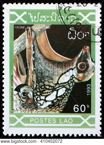 Laos - Circa 1993: A Stamp Printed In Laos Shows Sunda Flying Lemur, Galeopterus Variegatus, Native 