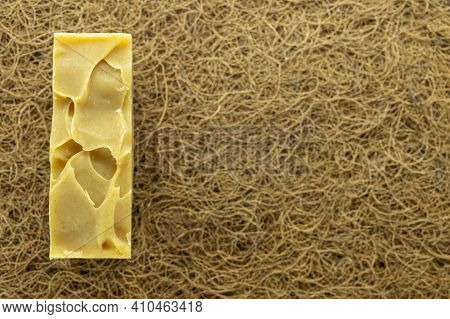 Soap On The Background Of Coconut Fiber Close-up