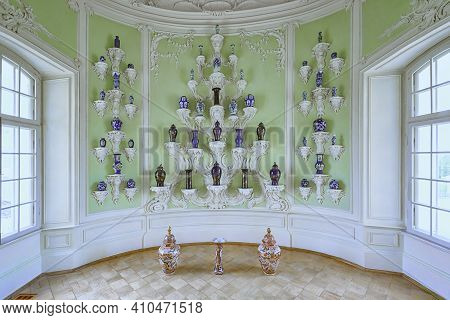Rundale, Latvia - November 09, 2020: The Oval Porcelain Cabinet Of Rundale Palace