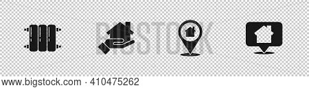 Set Heating Radiator, Realtor, Location With House And Icon. Vector