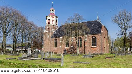 Midwolda, Netherlands - April 11, 2020: Panorama Of The Historic Church Of Midwolda, Netherlands
