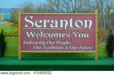 SCRANTON, PENNSYLVANIA - 30 OCT 2019: The Scranton Welcome Sign, used in the âThe Office