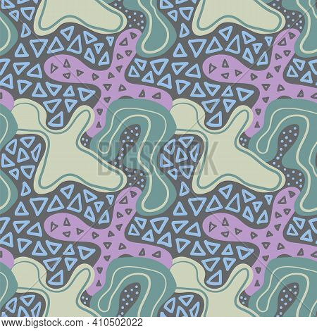 Randomly Drawn Seamless Pattern, Abstract Painting Wallpaper Design. Primitive Ornament Textile Temp