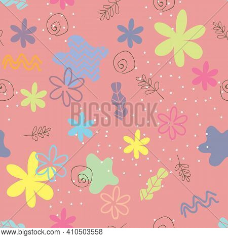 Colorful Flowers Seamless Repeating Pattern With Carnation Pink Background. Vector Illustration