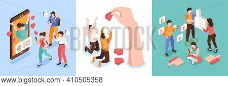 Isometric Hype Social Media Design Concept Set With Lust For Likes And Addiction To Social Networks 