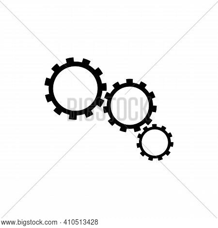 Three Black Gears Different Sizes Icon Isolated On White Background. Settings Symbol For Your Interf