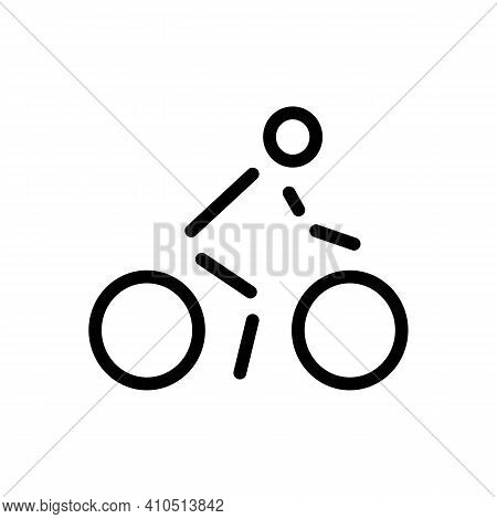 Bike With Cyclist Icon Line Isolated On White Background. Man Riding Bike Concept. Drawing Icon Line