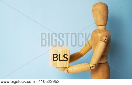 Wooden Man Holding A Wooden Cube With Acronym Bls-balance Sheet. Business And Finances Concept.
