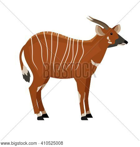 Hoofed Animal With Horns. Cartoon Symbol Of Hunting, Exotic Beast Of Wildlife, Vector Illustration O