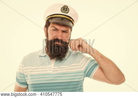 Experienced Sailor Captain. Bearded Sailor Isolated On White. Navy And Marine. Sea Adventures Concep