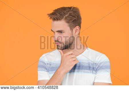 Pensive Face. Man Serious Face Thoughtful. Have Some Doubts. Thoughtful Expression. Find Solution. T