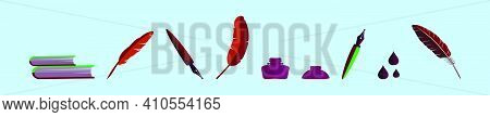 Set Of Ink And Ink Pot Cartoon Icon Design Template With Various Models. Modern Vector Illustration 
