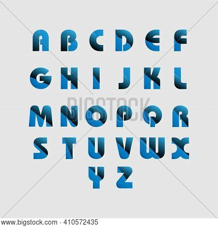 Complete Alphabet Set With Navy Blue And Black Gradient With Half White Background.