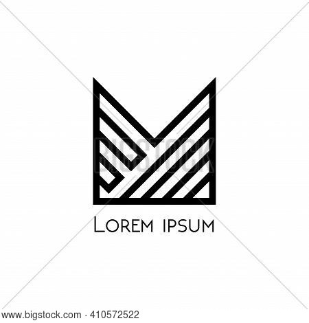 Initial Text Based M Logo With Isolated White Background. Unique Linear Brand Identity For Luxuries 
