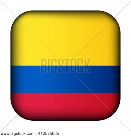 Glass Light Ball With Flag Of Colombia. Squared Template Icon. Colombian National Symbol. Glossy Rea