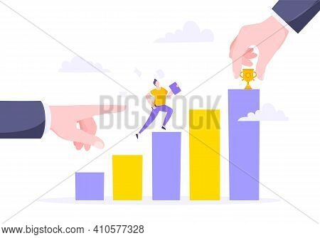 Business Mentor Helps To Improve Career And Holding Stairs Steps Vector Illustration. Mentorship, Up