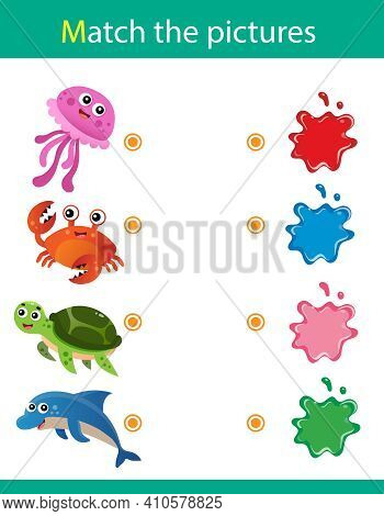 Match By Color. Puzzle For Kids. Matching Game, Education Game For Children. What Color Are The Sea 
