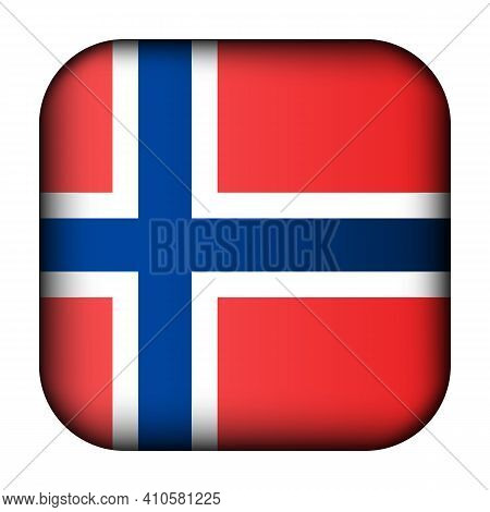 Glass Light Ball With Flag Of Norway. Squared Template Icon. Norwegian National Symbol. Glossy Reali