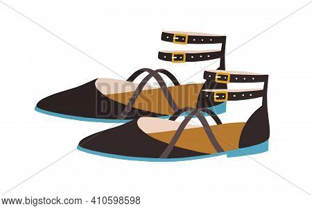 Elegant Womens Sandals With Closed Pointed Toe, Counter And Buckled Ankle Straps. Summer Fashion Str