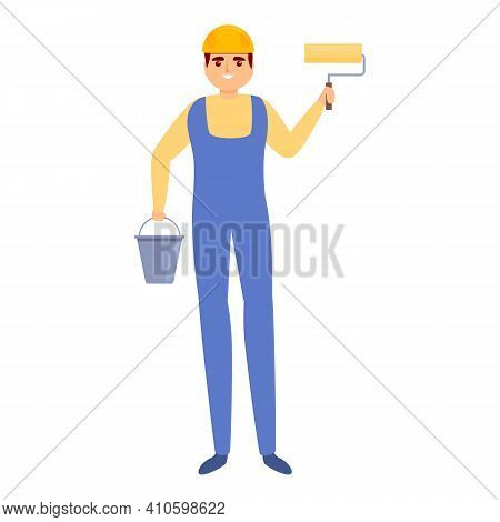 Builder Paint Roll Icon. Cartoon Of Builder Paint Roll Vector Icon For Web Design Isolated On White 