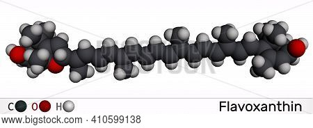 Flavoxanthin Molecule. It Is Xanthophyll Golden-yellow Color Pigment, Food Additive, E161a. Molecula