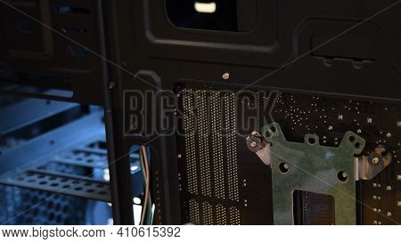 Backplate With Nuts And Bolts At Computer Motherboard Core Cpu Fixer. Background For Pc Hardware Mai